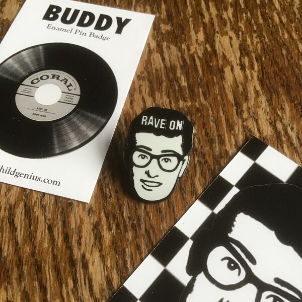 Buddy Holly Enamel Pin Badge. Seriously Smart Black Metal Pin. Rock and Roll Icon. Perfect Gift for Mother's Day Father's Day.