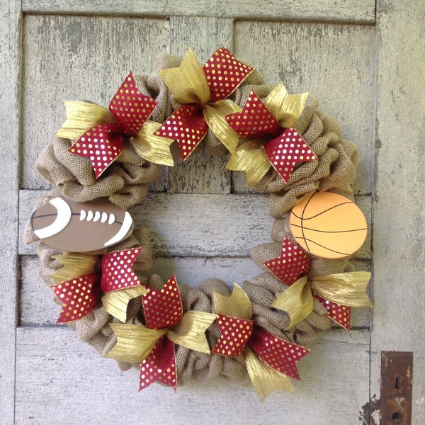 Custom Multi-sport burlap wreath, two sports wreath, custom sports wreath, multi team wreath, sports mom, gifts for coaches, sports wreaths
