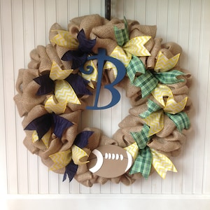 house divided wreath, custom sports wreath, monogram sports wreath, 2 team wreath, multi team sports wreath, sports decor, personalized team