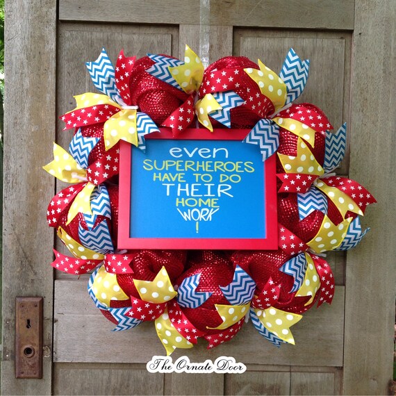 Superhero Wreath Teacher Wreath Gifts For Teachers Etsy