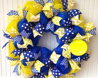 Tennis wreath, custom colors tennis wreath, tennis gifts, tennis mom, gifts for tennis coach, tennis door hanger, tennis ball wreath, tennis