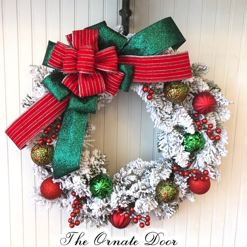 Flocked Wreath Flocked Winter Wreath Vintage Christmas Wreath Winter Wreath Poinsettia Wreath Christmas Wreath