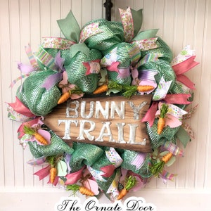 Easter wreath, spring wreath, bunny wreath, carrot wreath, green and pink, spring decor, front door wreath, deco mesh wreaths, Easter decor