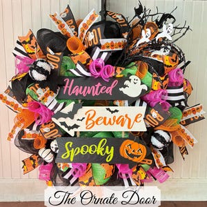 Ghirlanda di Halloween, decorazioni di Halloween, festa di Halloween, ghirlanda di zucca, ghirlanda fantasma, ghirlanda carina e spettrale, ghirlanda per porta d'ingresso, ghirlanda in rete decorativa