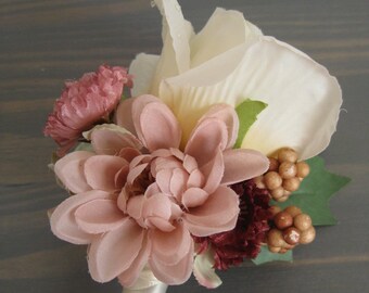 Boutonnieres Bouquets Corsages IVORY Silk Rose Triple Blossom Wild Rose for Bridal Millinery MF 122 Sashes
