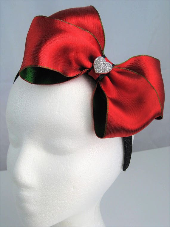 Girl Teen Ladies Christmas Stripe Metallic Rhinestone Hair Bow Tie Clip Barrette