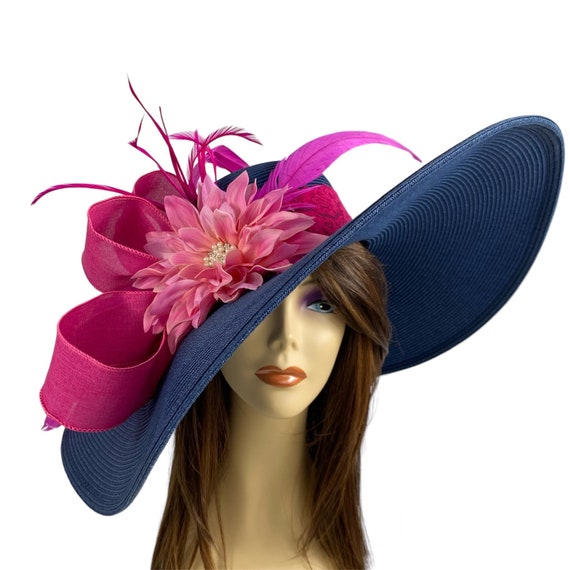 Wide Brim Womens Kentucky Derby Hat: Jeweled Pink Flower  display picture 1