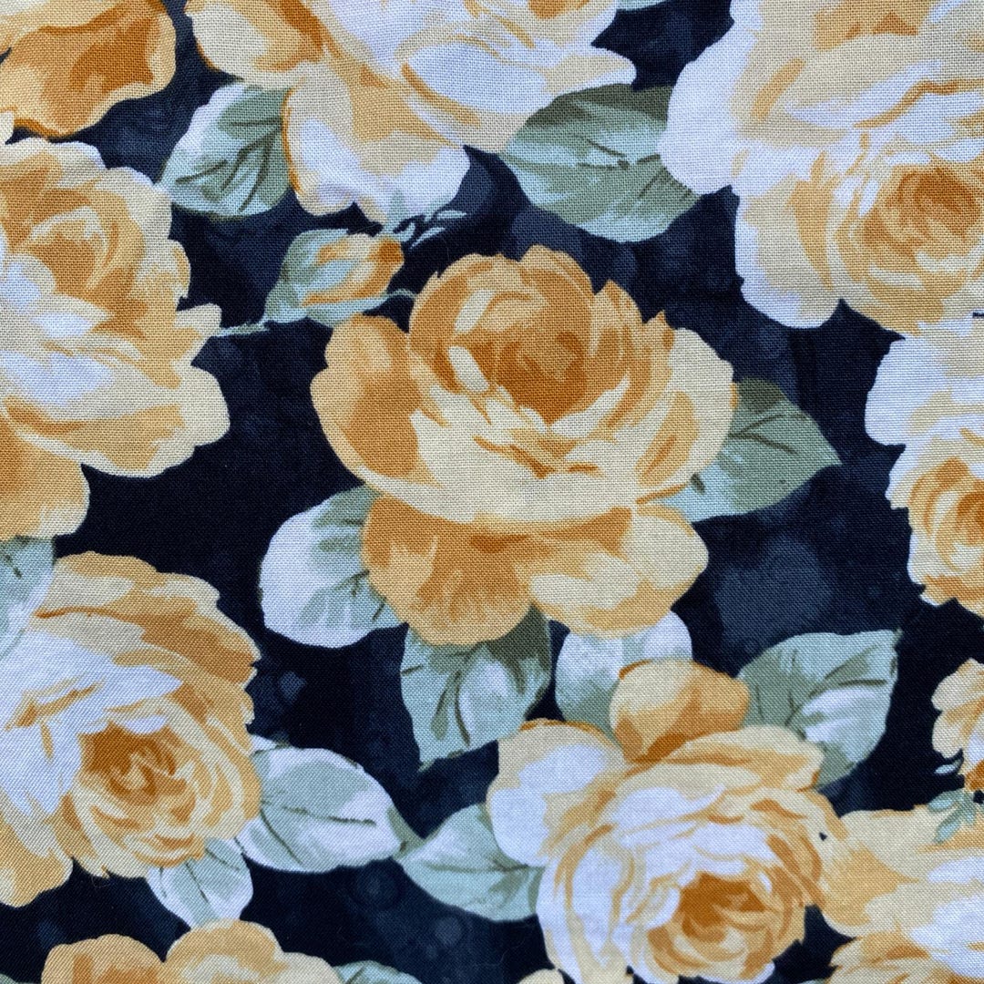 Joann Golden Yellow Roses on Black Floral Cotton Fabric - Etsy