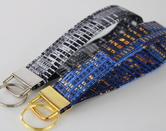 Cityscapes Skylines Fabric Key Fob Wrist Keychain Holder Lanyard Holiday Stocking Stuffer