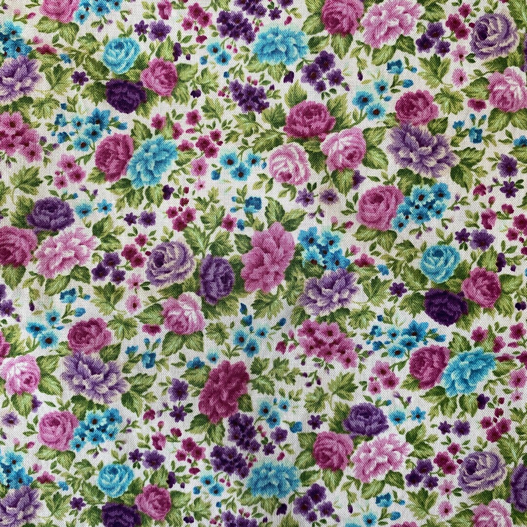 Purple Pink Turquoise Mini Cottage Floral Cotton Fabric - Etsy