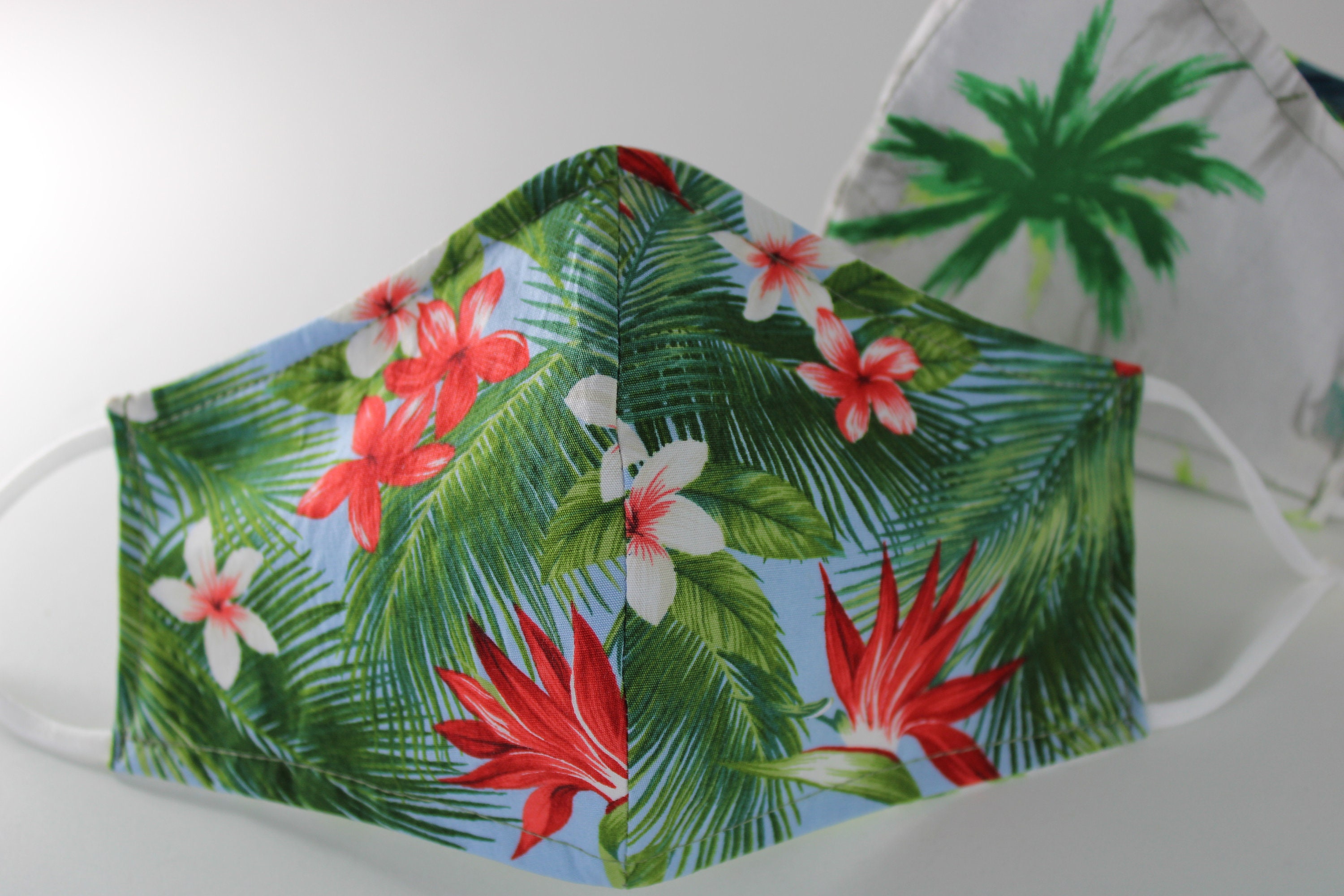 Tropical Flower Face Mask Hibiscus Hawaiian Print Floral Palm Etsy
