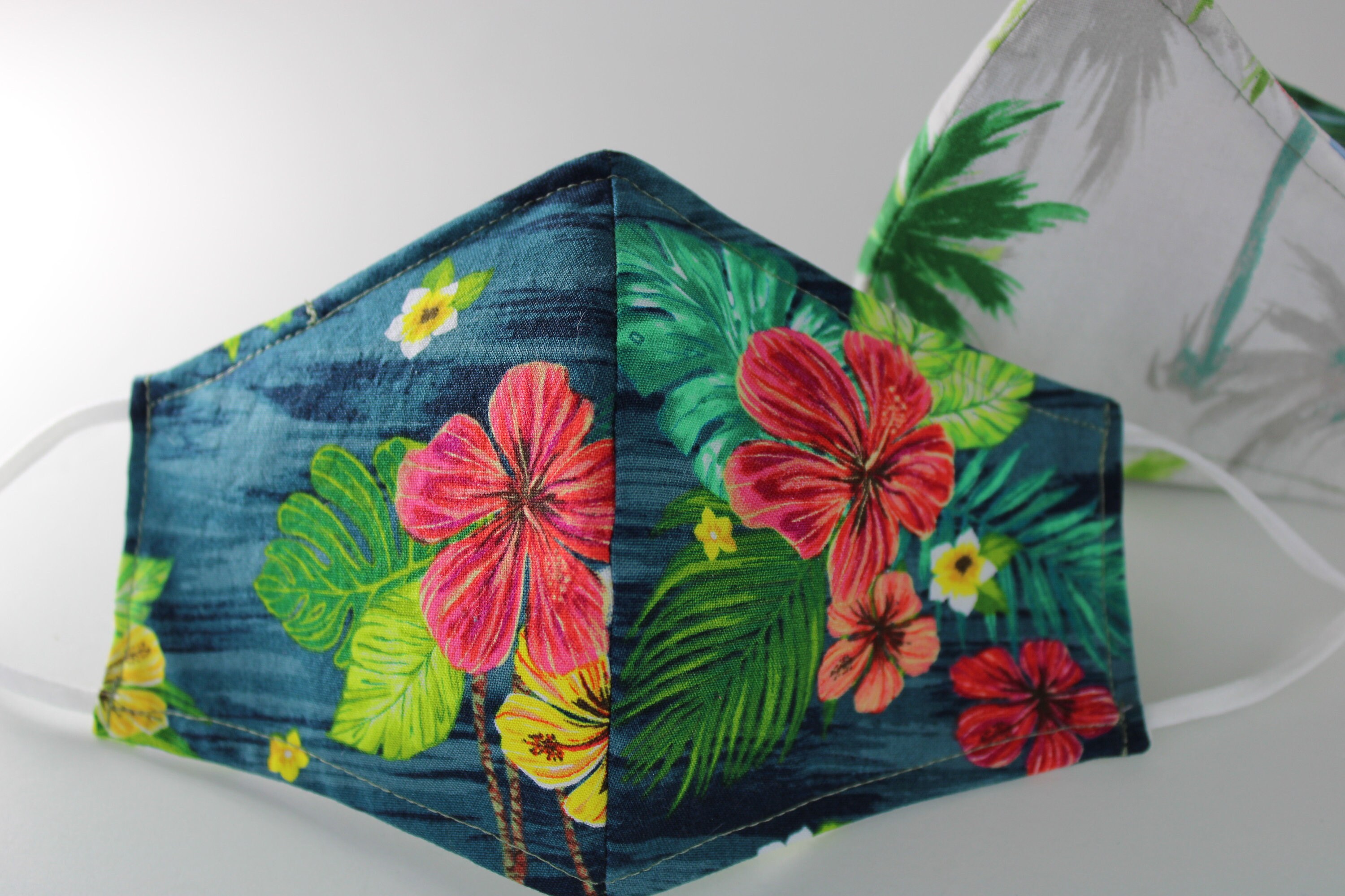 Tropical Flower Face Mask Hibiscus Hawaiian Print Floral Palm Etsy