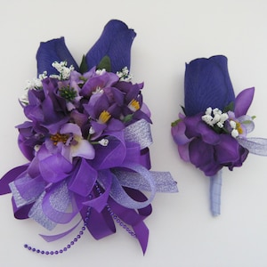 what color corsage for purple dress Amazon.com: Roahosy Purple Gardenia Wrist Corsages for Wedding (Set of 6), Lavender Corsage Hand Flowers Lilac Prom Corsages Wristlet for Bridal, Girls, Women, Mother of Bride and Groom : Home & Kitchen