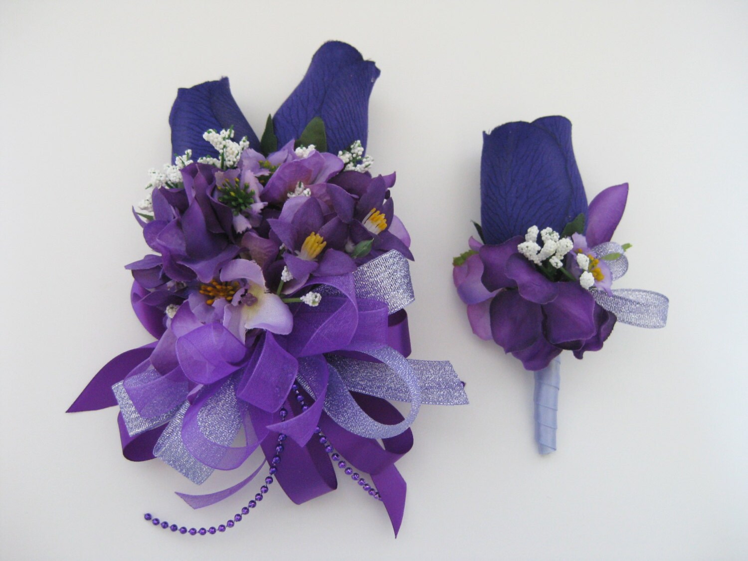fitted lace wedding dress Purple Lavender Boutonniere and Corsage Set - Sola Wood Flowers