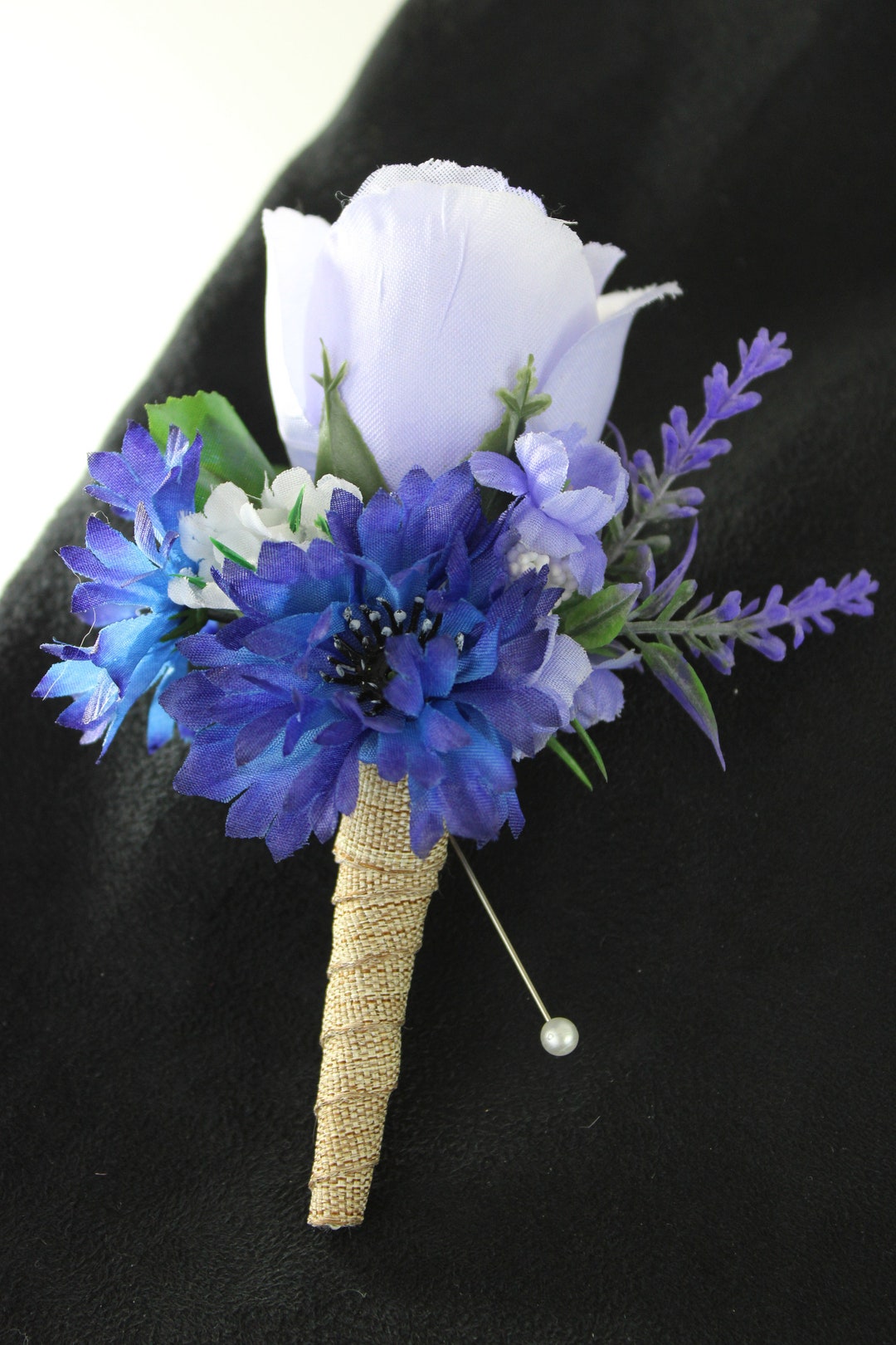 Blue Lavender Silk Rose Flower Boutonniere Rustic Spring Etsy
