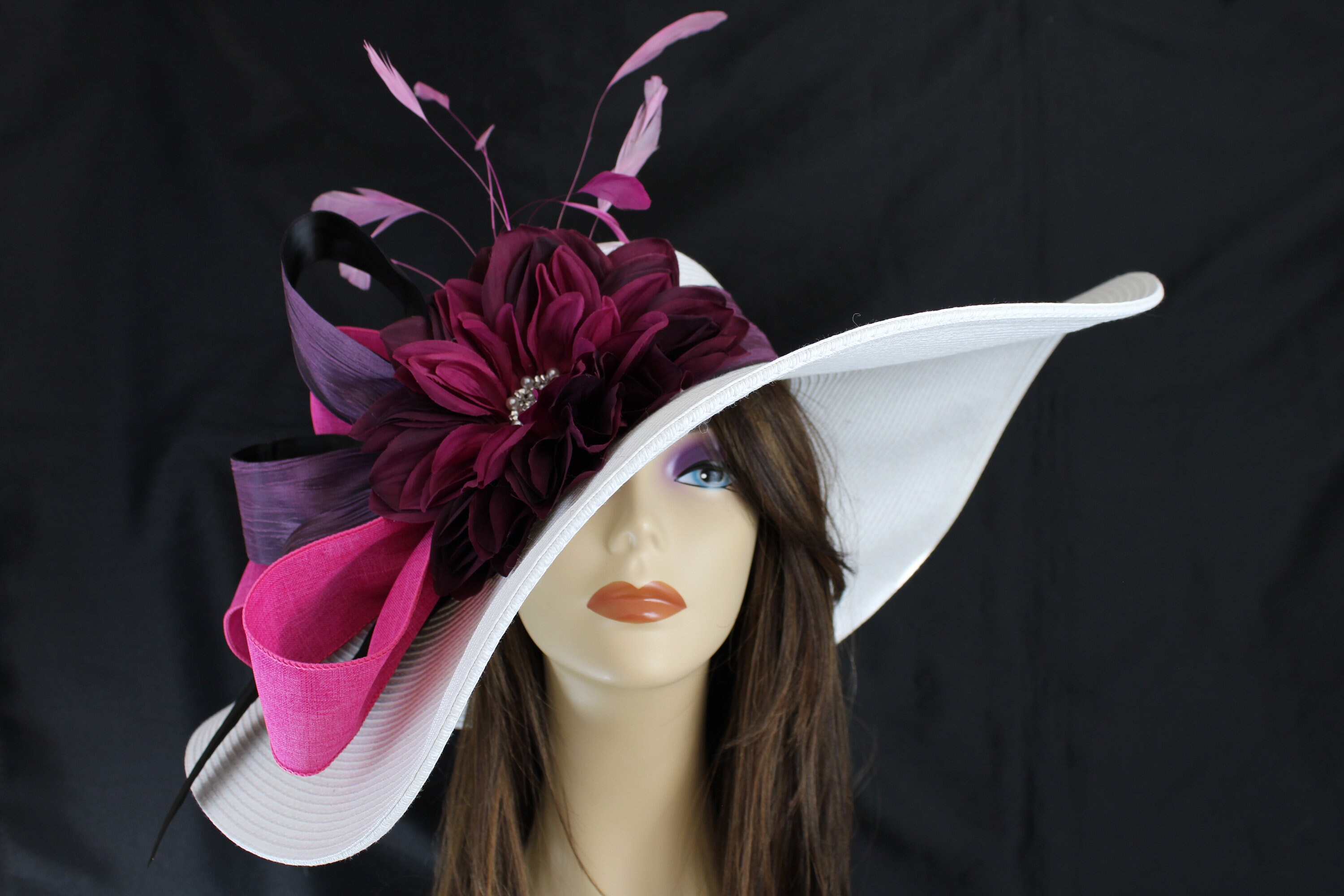 Purple Hot Pink Plum Jeweled Flower Women Kentucky Derby 
