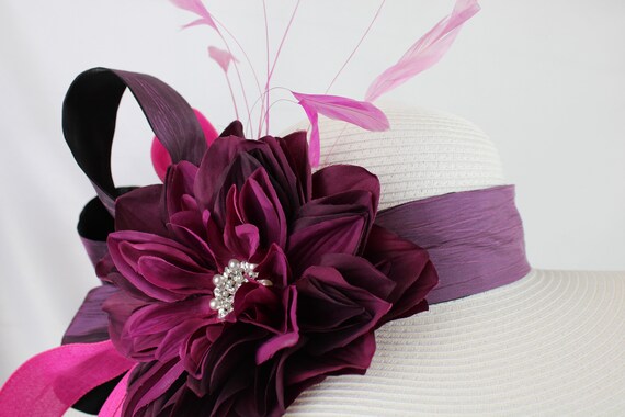 Purple Hot Pink Plum Jeweled Flower Women Kentucky Derby  display picture 1