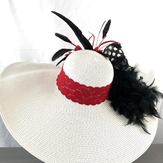 VTG Red Polka Dot Women’s Decorative Kentucky Derby Hat Red Kentucky Derby Hat, Polka Dot Bow, Feather Fascinator - Etsy main image 4
