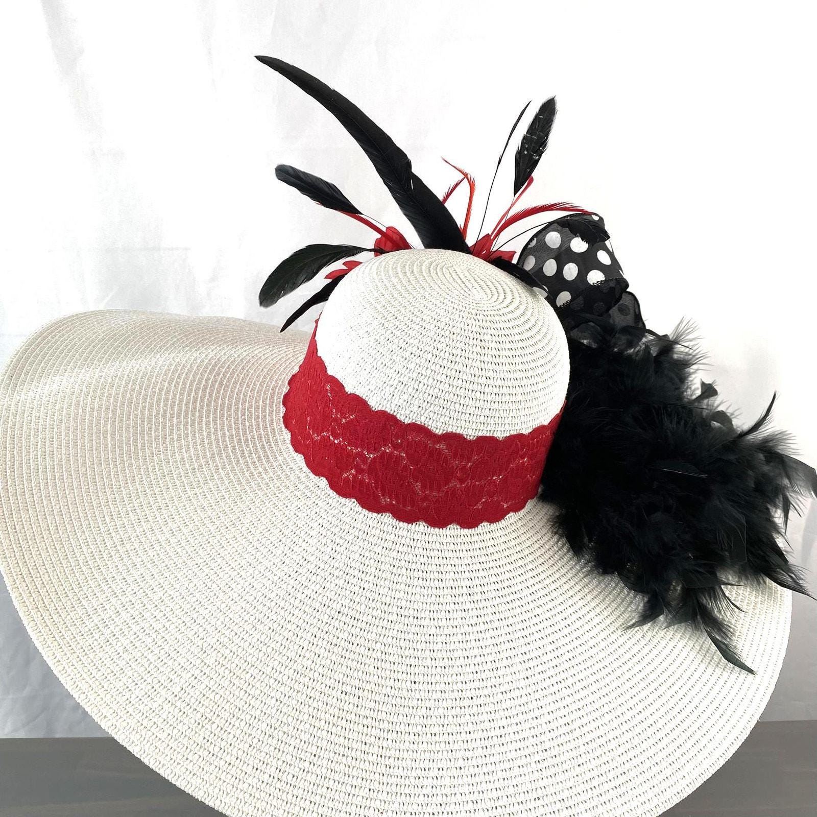 Retro White Red Womens Kentucky Derby Hat Jeweled Flower Polka Dot Bow Wide Brim Retro White Red Jeweled Flower Womens Kentucky Derby Hat  main image 3