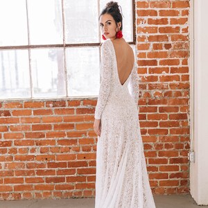 Low Back Wedding Dress, High Neck Bridal Dress With Sleeves, Long Sleeve Open Back Bridal Dress, Ethically Made Gown The Cleo Dress image 5