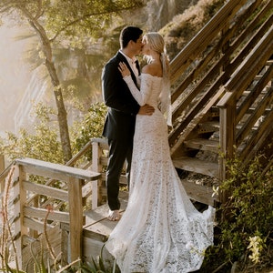Off-The-Shoulder Wedding Dress, Long Sleeve Mermaid Wedding Dress, Bohemian Lace Bridal Dress, Ethically Made Gown - The Ayla Dress