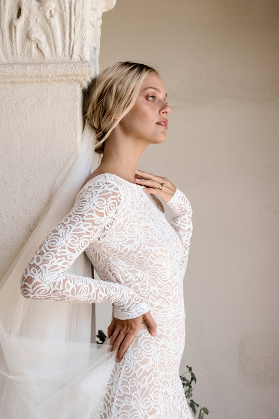 high neck low back wedding dress
