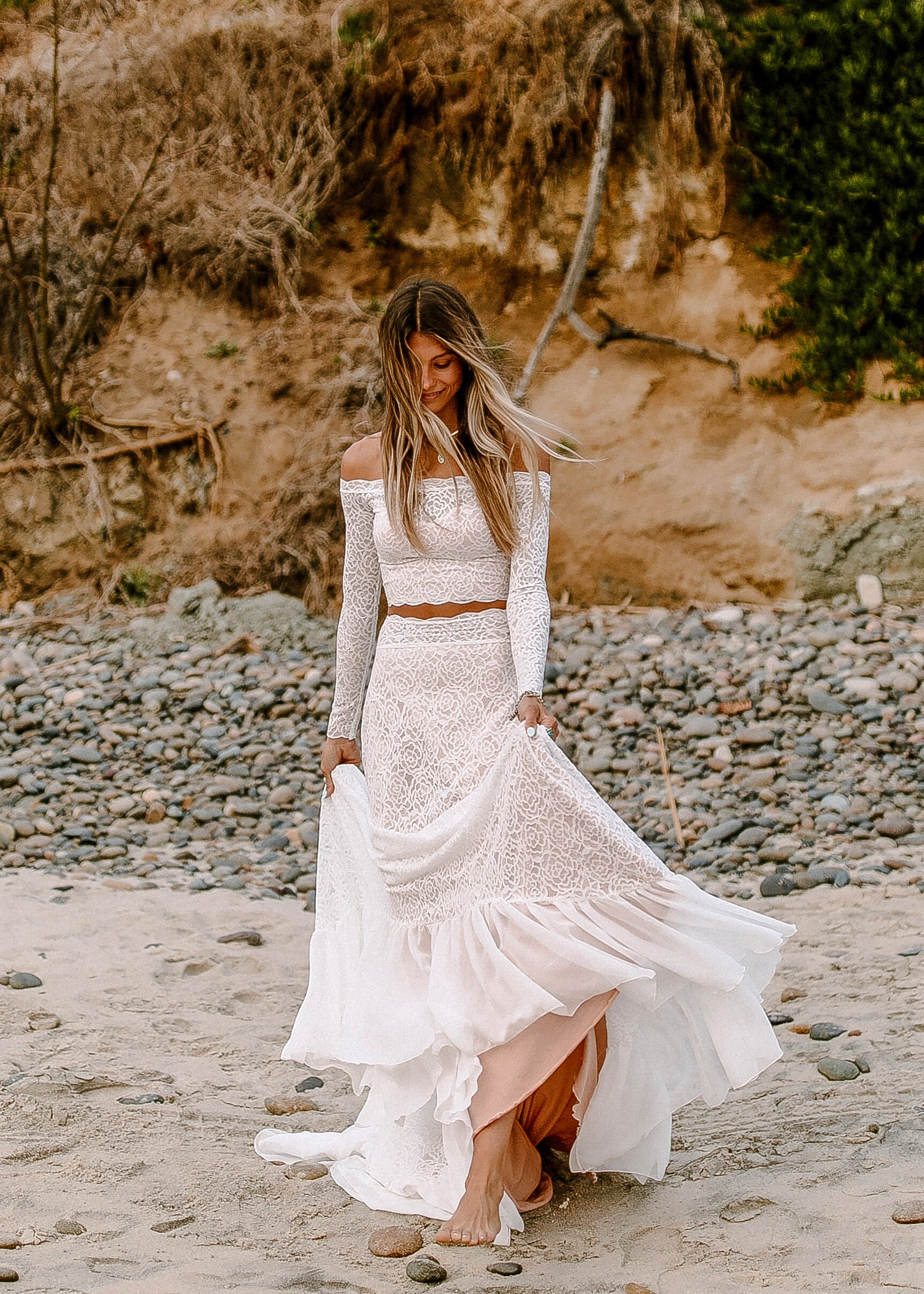 Two Piece Wedding Dress Bohemian Long 
