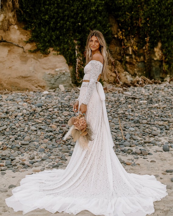 Two Piece Wedding Dress Bohemian Long 