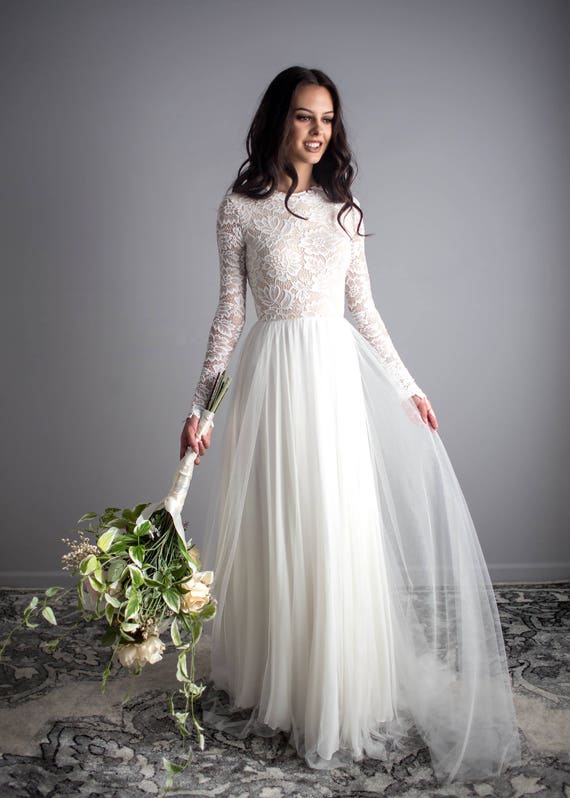 Modest Wedding Dress Lace Long Sleeve ...