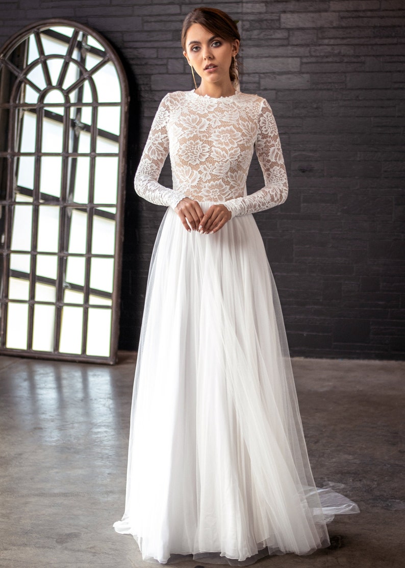 Bohemian Wedding Dress Lace Long Sleeve Boho Bridal Dress - Etsy