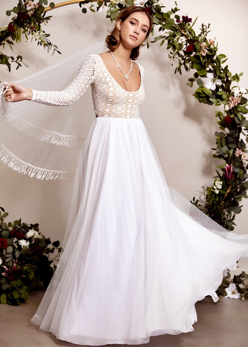 Lace Long Sleeve Wedding Dress Lace Wedding Dress Geometric Etsy