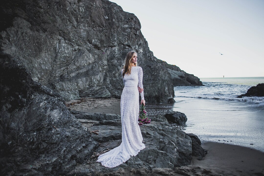 Low Back Wedding Dress High Neck Wedding Dress Long Sleeve Wedding 