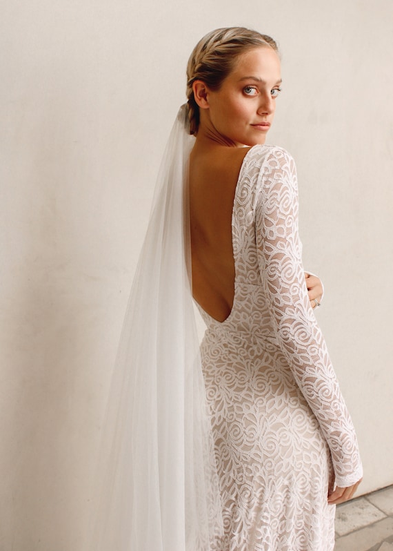 Low Back Wedding Dress, High Neck Bridal Dress With Sleeves, Long Sleeve  Open Back Bridal Dress, Ethically Made Gown the Cleo Dress -  Canada