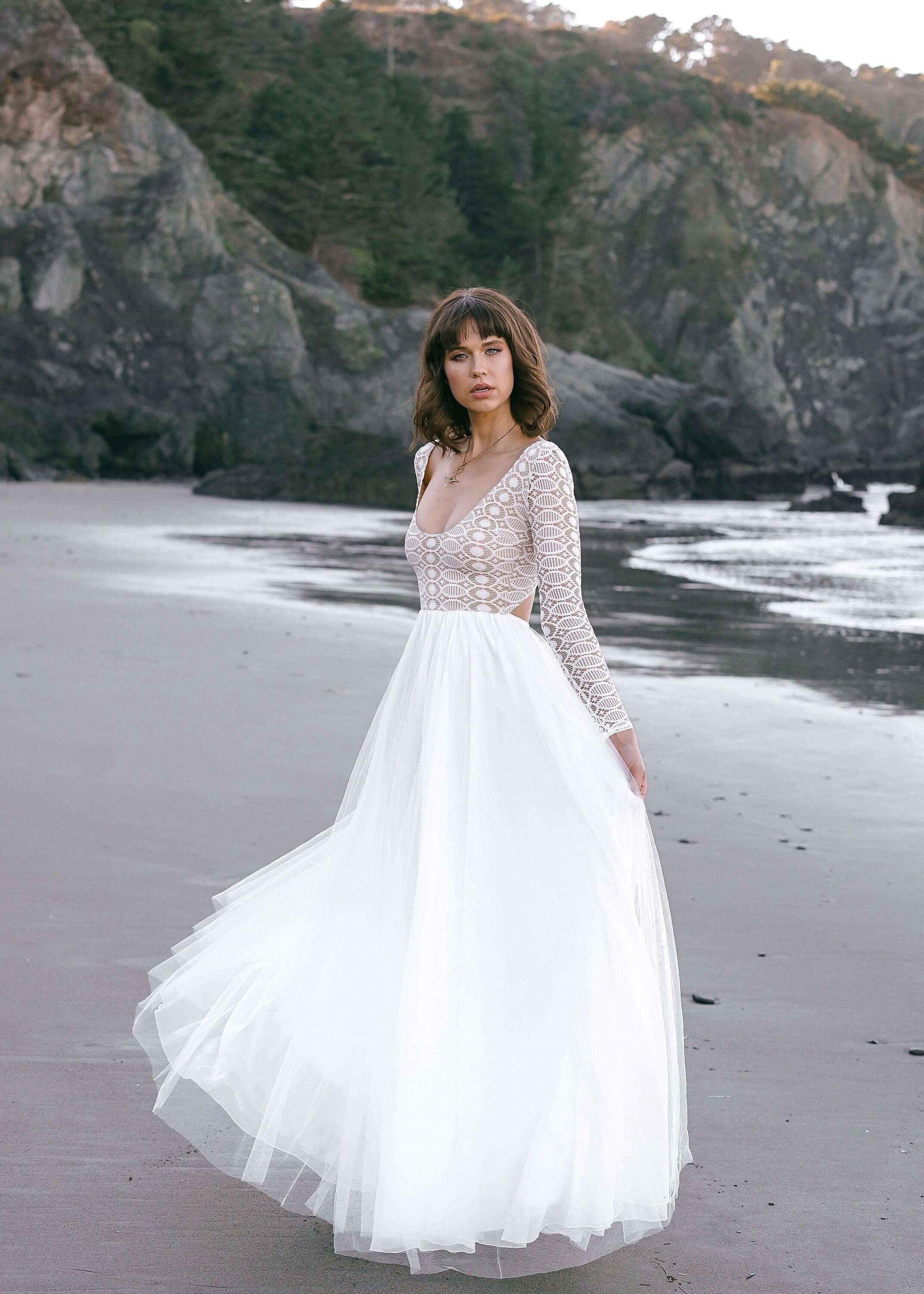 Lace Long Sleeve Wedding Dress Lace Wedding Dress Geometric | Etsy