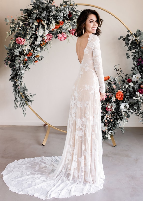 long sleeve lace wedding dress low back