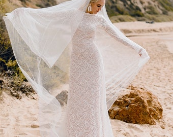 Long Sleeve Wedding Dress, Lace Long Sleeve Bridal Gown, Backless Gown, Open Back Wedding Dress - The Mason Dress