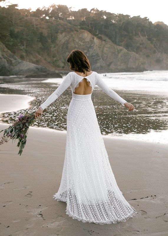 open back wedding dress with sleeves