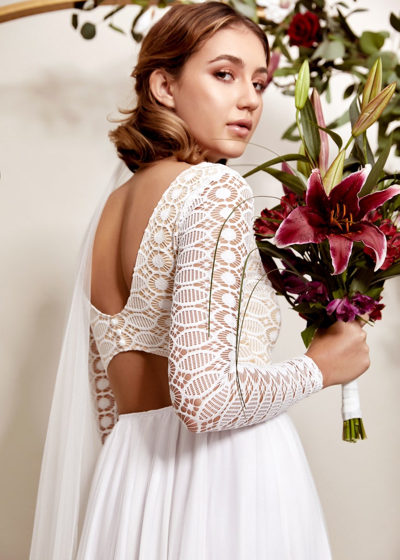 Lace Long Sleeve Wedding Dress Lace Wedding Dress Geometric Etsy