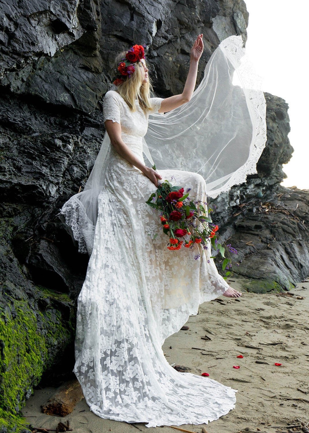 Short Sleeve Wedding Dress French Lace Wedding Dress Boat Etsy