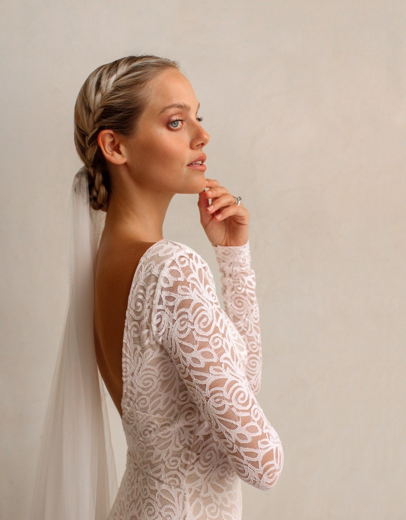 Low Back Wedding Dress, High Neck Bridal Dress With Sleeves, Long Sleeve Open Back Bridal Dress, Ethically Made Gown The Cleo Dress image 8