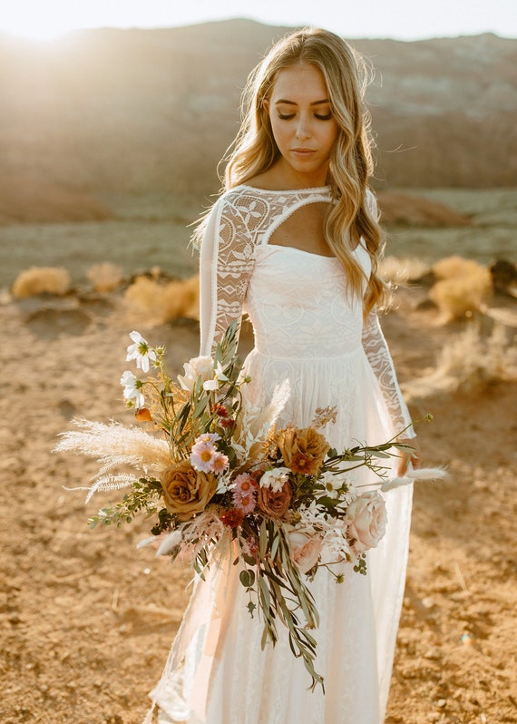 Long Sleeve Lace Wedding Dress Bohemian 