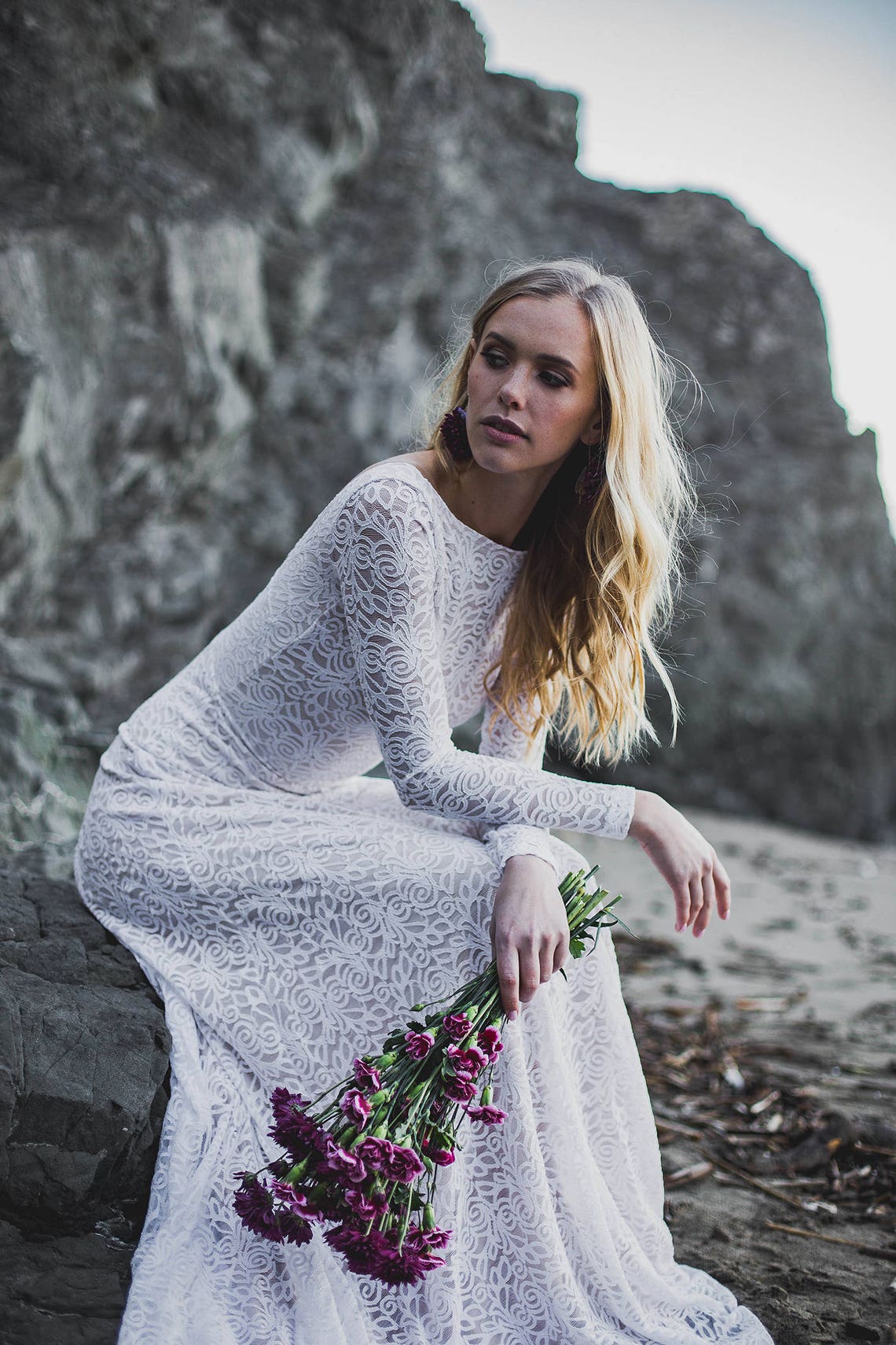 Low Back Wedding Dress High Neck Wedding Dress Long Sleeve Etsy