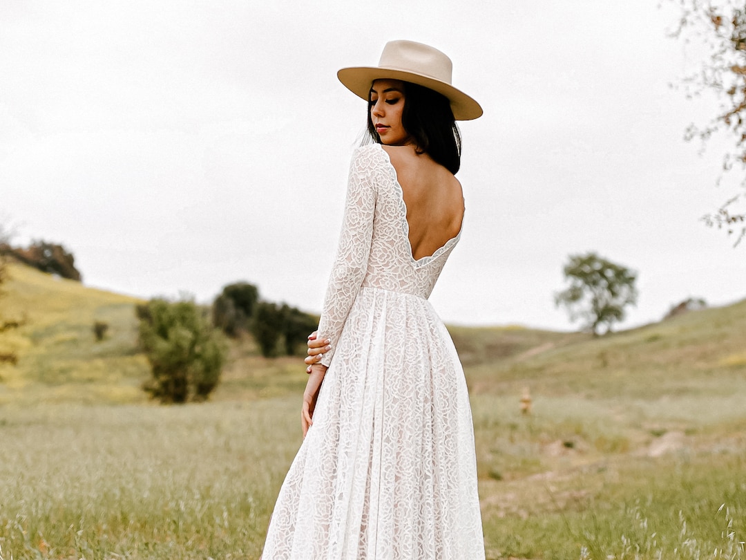 Long Sleeve Lace Wedding Dress, Backless Wedding Dress With Sleeves, Boho  Open Back Bridal Dress the Haven Dress 