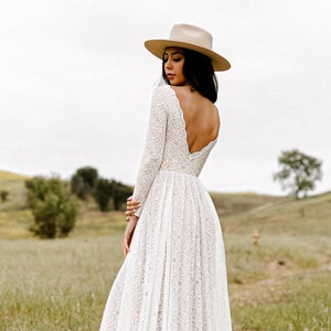 Long Sleeve Lace Wedding Dress, Backless Wedding Dress With Sleeves, Boho Open Back Bridal Dress - The Haven Dress