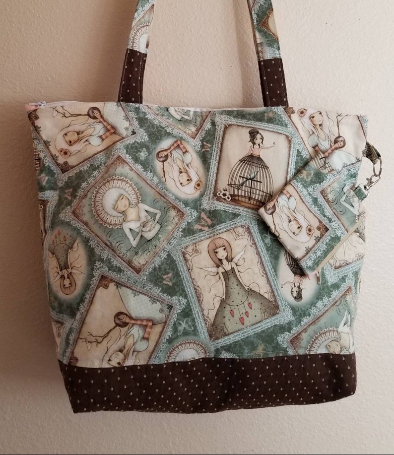 LadyBirdcageHeartsPlantsFlowersPicture Frames Large Padded ToteBagPurse