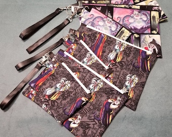 Clutchbag/purse and coin bag/purse Set  -Disney Villains- Ursula, Evil Queen, Maleficent, & Cruella (1 clutchbag and 1 coin bag in a set)