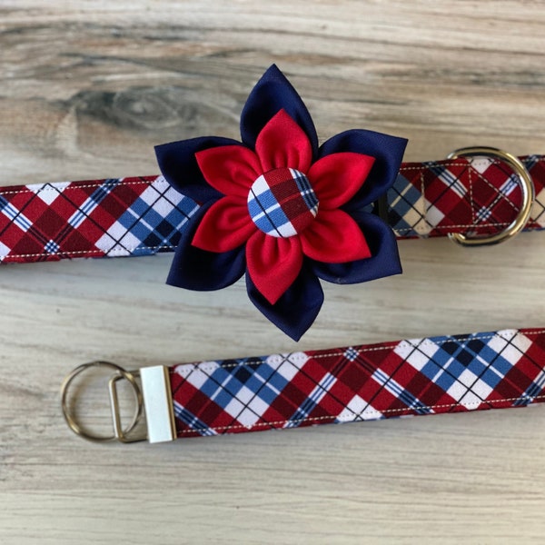 Dog collar, Patriotic dog collar, watercolor, patriotic, dog flower, collar with flower, 4th of July collar, Memorial Day, collar with bow