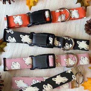 dog collar, halloween dog collar, halloween, pink, orange and black, ghost, glow in the dark, autumn, halloween collar, keychain, glow