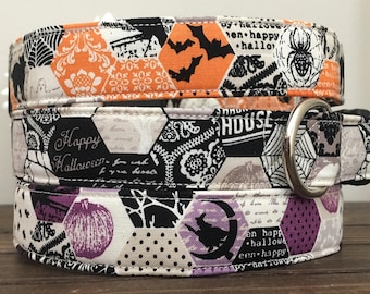 Handmade Halloween Dog Collar, Spooky Pattern
