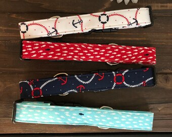 Nautical Dog Collar, Ocean Anchor Fish Print, Adjustable